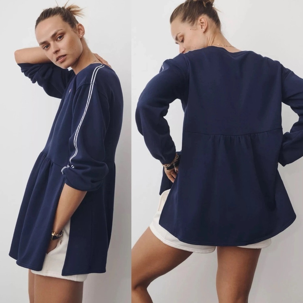 Gola x Anthropologie Defender Tunic Sweatshirt Top Dress In Blue‎ Size XS Petite